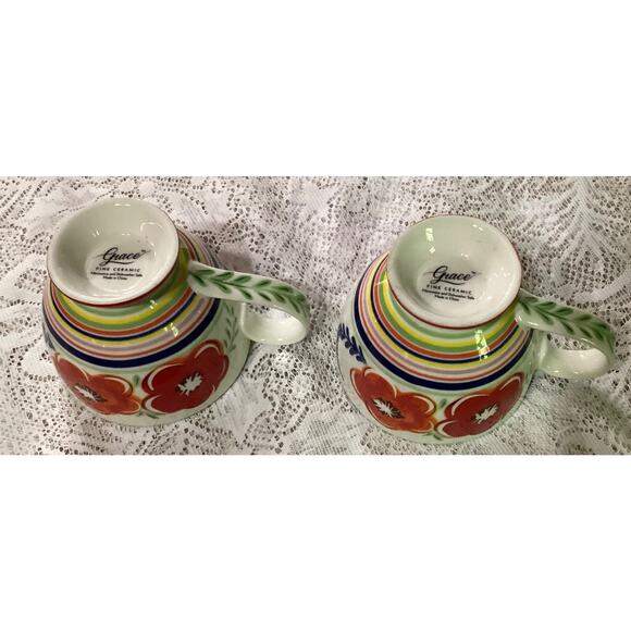 Set of 2 Grace's Teaware Fine Ceramic Floral Footed Tea Coffee Mug Cup - Picture 9 of 9